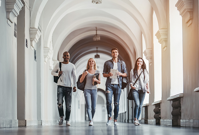 Students walking in corridor